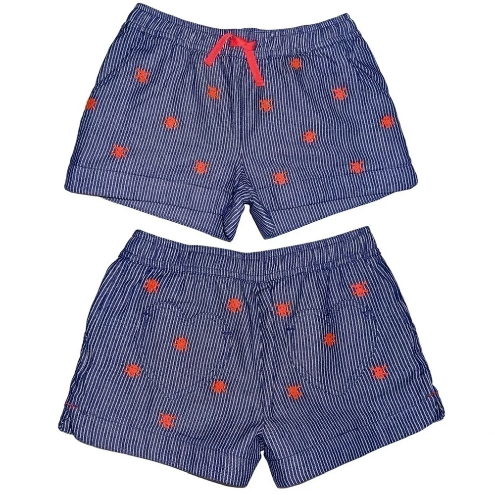 Mini Boden Girls 10 Years Railroad Stripe Neon Skull Cotton Shorts Heart Pockets